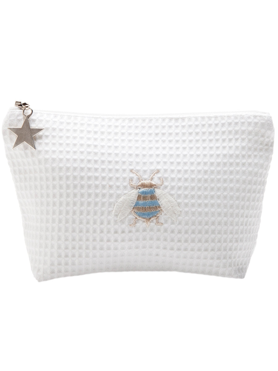 Cosmetic Bag (Small), Waffle Weave, Napoleon Bee (Duck Egg Blue)