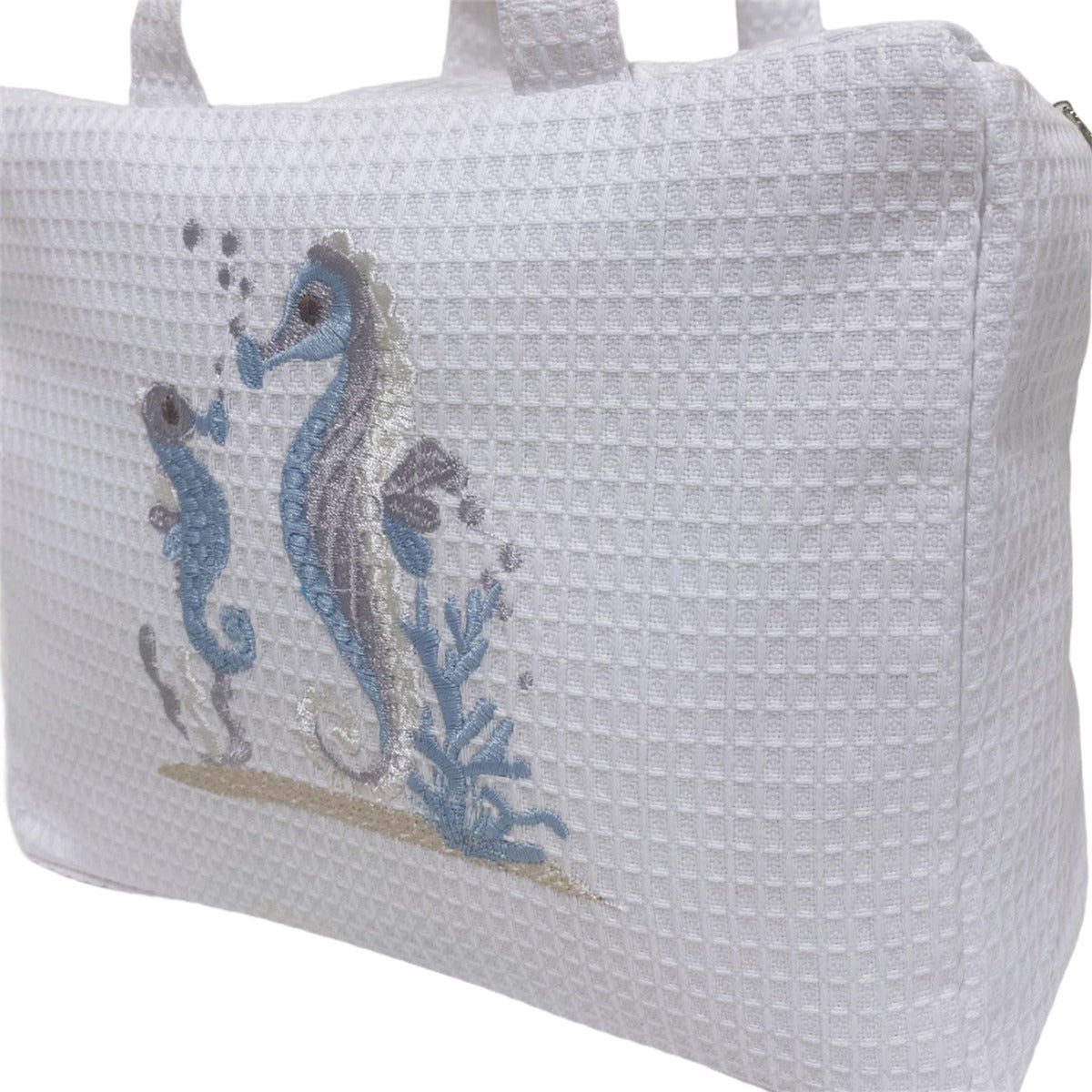 Cosmetic Case, Waffle Weave, Seahorse & Baby (Duck Egg Blue)