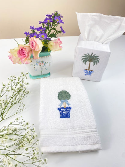 Tissue Box Cover, Tropical Palm Tree (Olive)