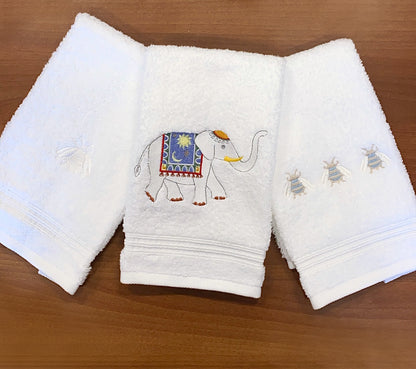 Guest Towel, Terry, Charming Elephant (Blue)