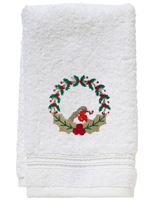 Guest Towel, Terry, Christmas Robin Wreath