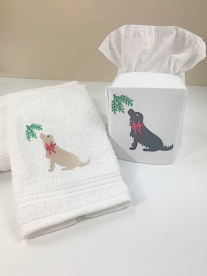 Guest Towel, Terry, Holiday Yellow Lab