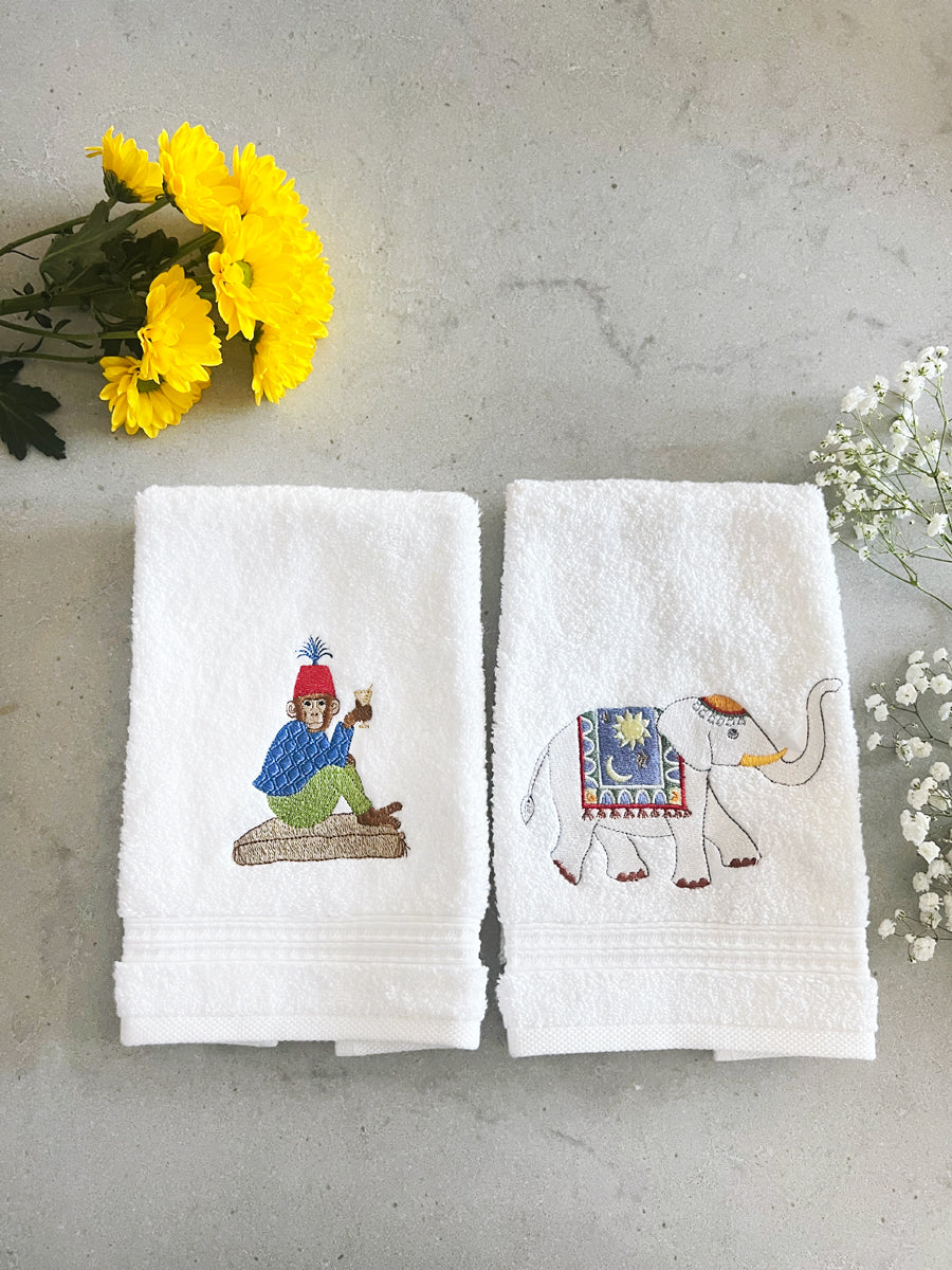 Guest Towel, Terry, Charming Elephant (Blue)