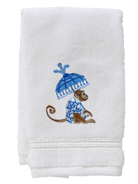 Guest Towel, Terry, Monkey & Umbrella (Blue)