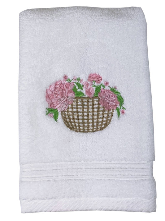Guest Towel, Terry, Basket of Peonies (Pink)