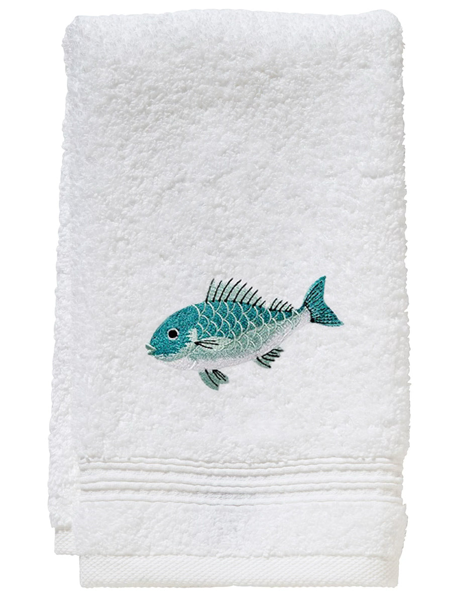 Guest Towel, Terry, Swimming Fish (Aqua)