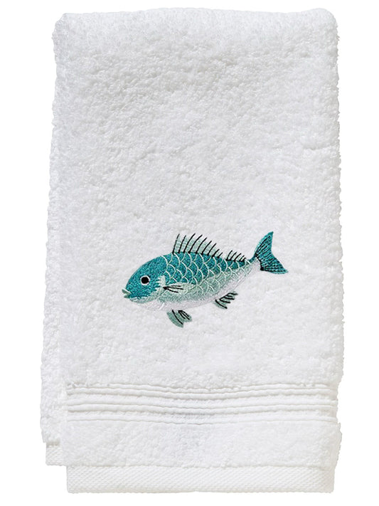 Guest Towel, Terry, Swimming Fish (Aqua)