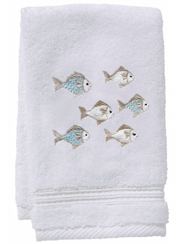 Guest Towel, Terry, School of Fish (Aqua)