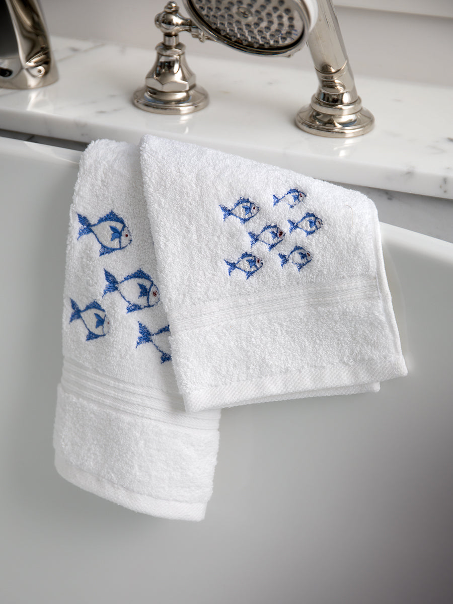Guest Towel, Terry, School of Fish (Blue)