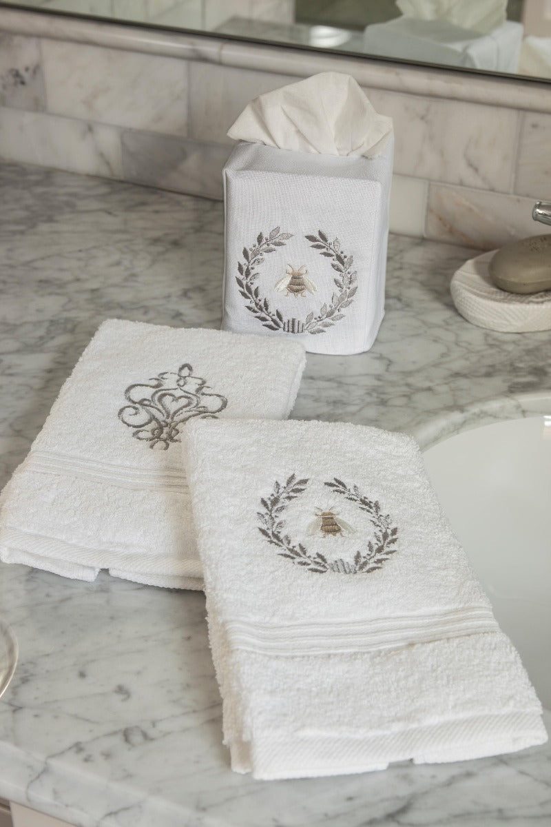 Tissue Box Cover, Napoleon Bee Wreath (Pewter)