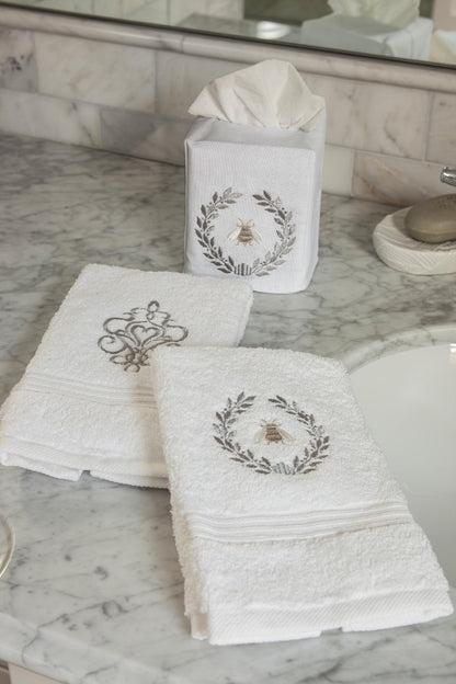 Tissue Box Cover, Napoleon Bee Wreath (Pewter)