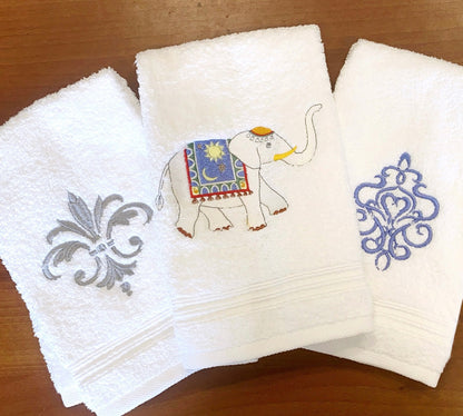 Guest Towel, Terry, Tuscan Scroll (Blue)