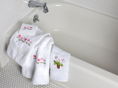 Guest Towel, Terry, Row of Flowers (Pink)