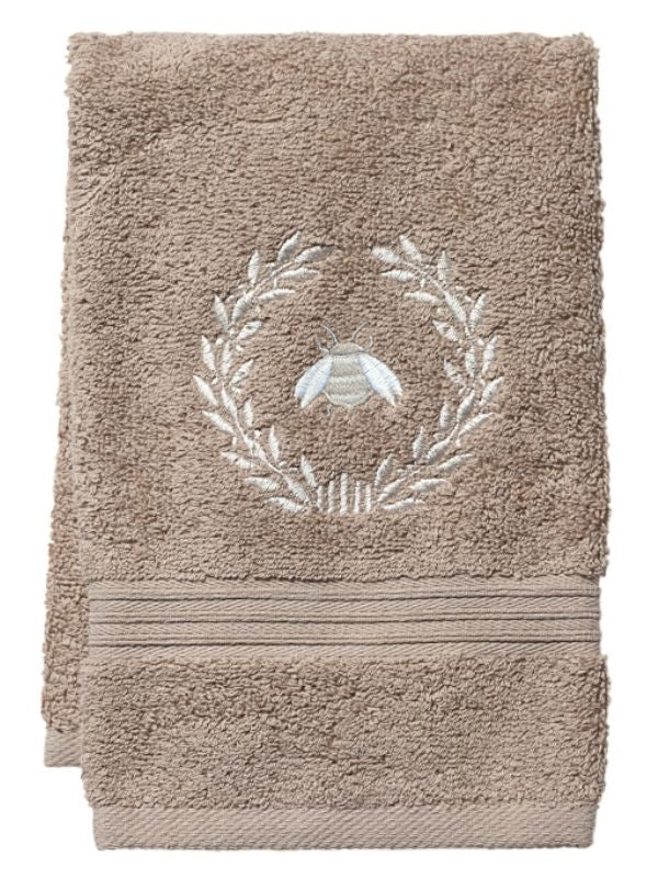 Guest Towel, Taupe Cotton Terry, Napoleon Bee Wreath (Beige)