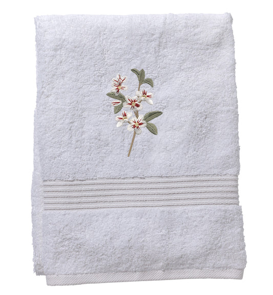 Hand Towel, White Cotton Terry, Apple Blossom