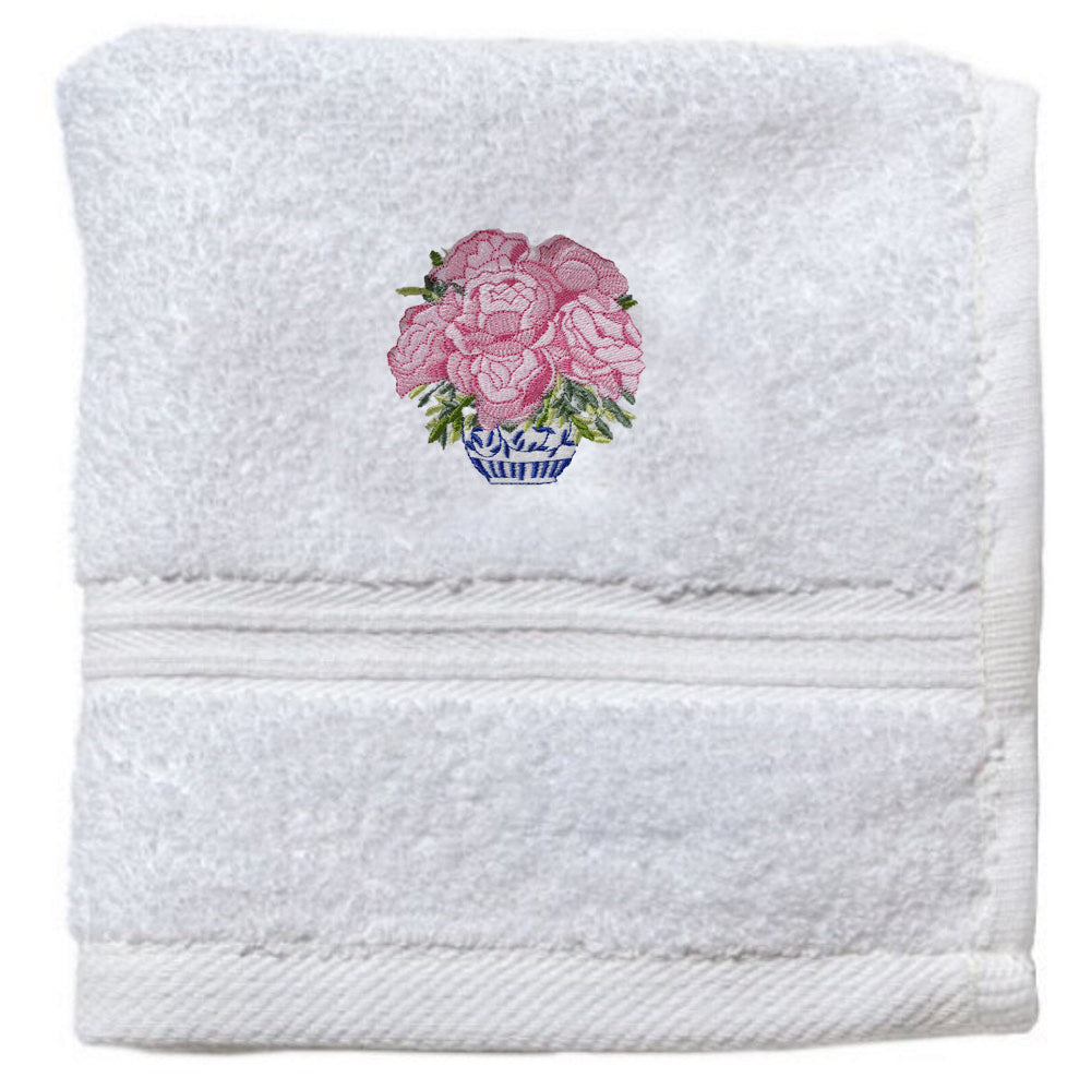 Wash Cloth, Terry, Pot of Peonies (Pink)