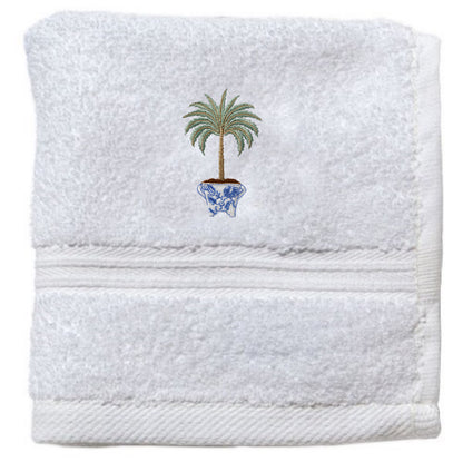 Wash Cloth - White Cotton Terry, Embroidered