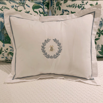 Boudoir Pillow Cover, Napoleon Bee Wreath (Duck Egg Blue)