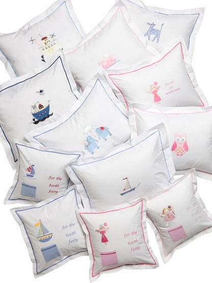 Tooth Fairy Pillow Cover, Cross Stitch Sailboat (Red-Blue)