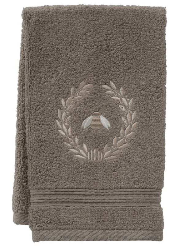 Guest Towel, Dark Taupe Terry - Napoleon Bee Wreath (Beige)