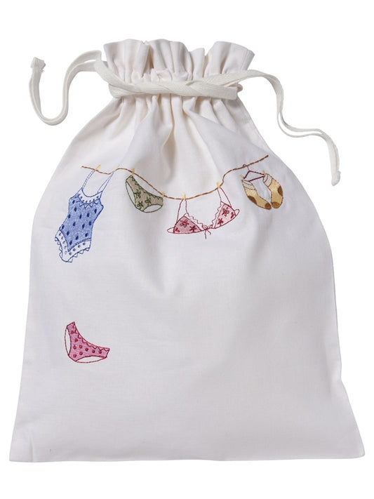 Ladies Lingerie Bag, White Cotton/Linen, Clothesline (Multicolor)