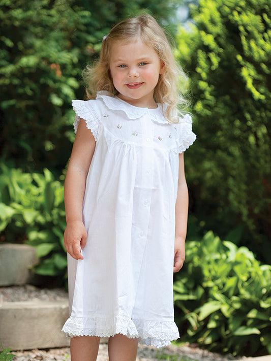 Gracie White Cotton Dress, Embroidered