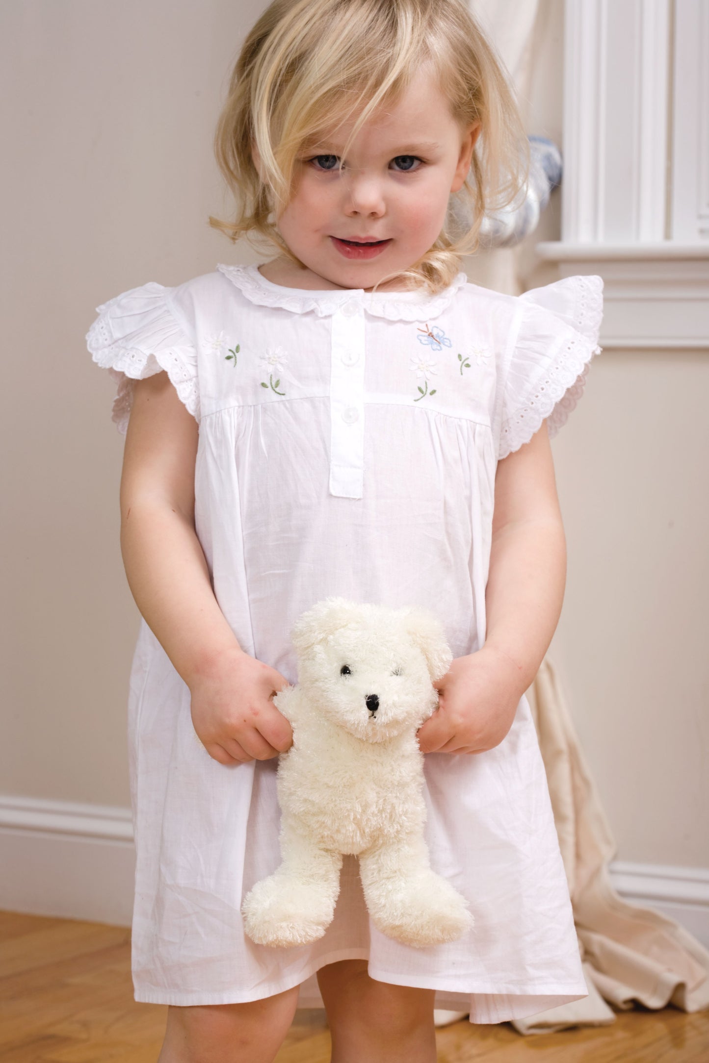 Lucy White Cotton Dress, Embroidered