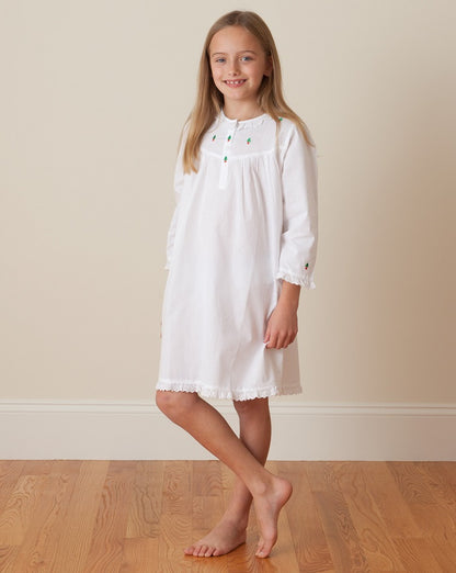 Christmas (Girls) White Cotton Dress, Embroidered