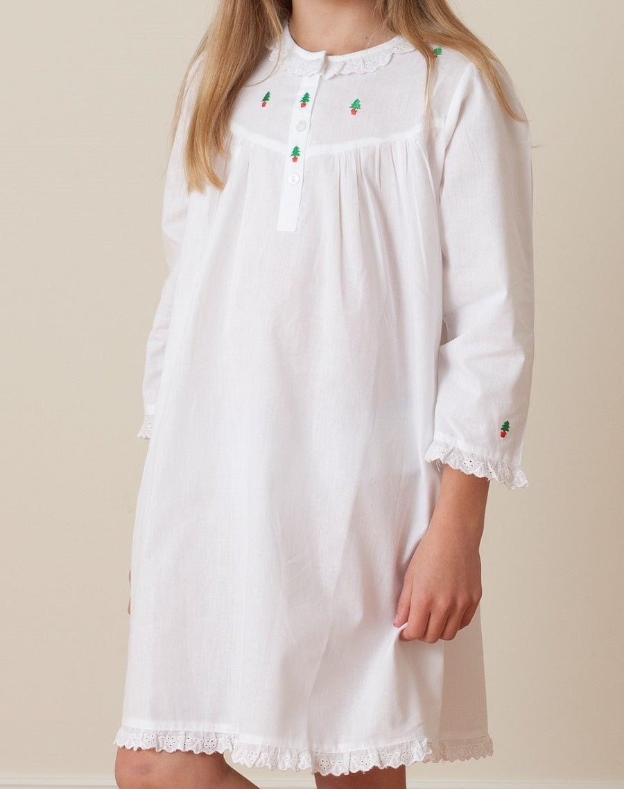Christmas (Girls) White Cotton Dress, Embroidered