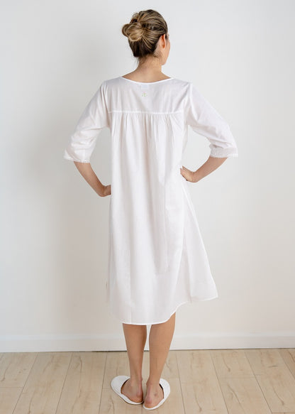 Isabelle White Cotton Nightgown, Embroidered
