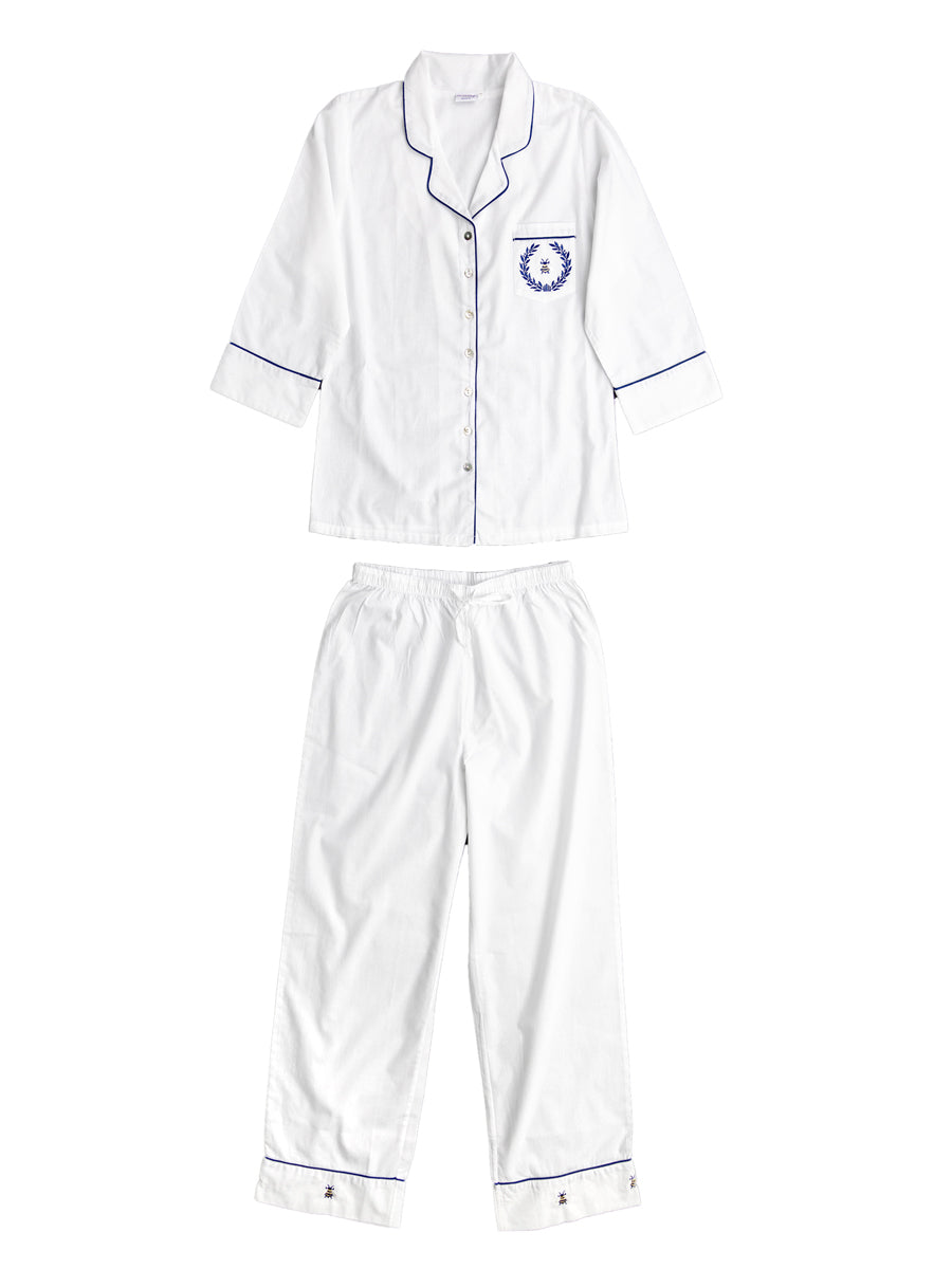 Lizzie White Cotton Pajamas, Embroidered