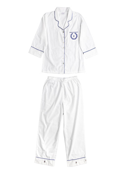 Lizzie White Cotton Pajamas, Embroidered