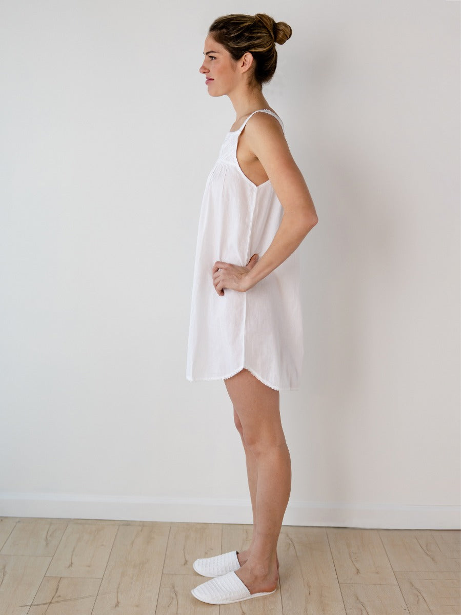 Faye White Cotton Nightgown, Lace