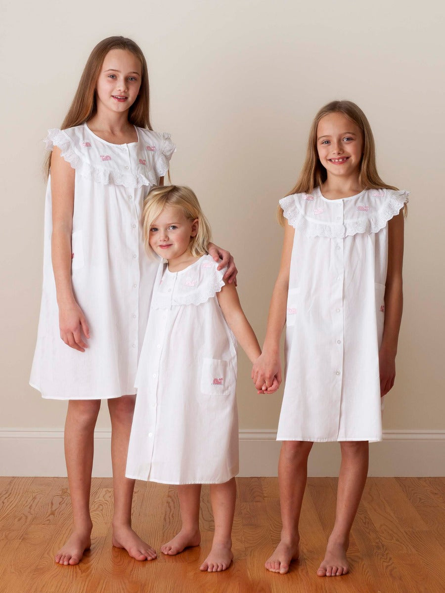 Wendy Whale White Cotton Dress, Embroidered