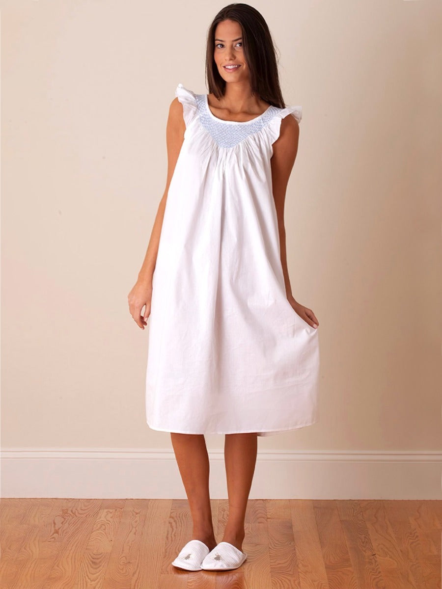 Lisa White Cotton Nightgown, Smocked
