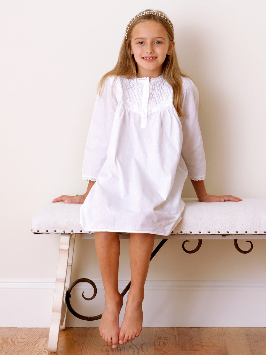 Sophia White Cotton Dress, Smocked