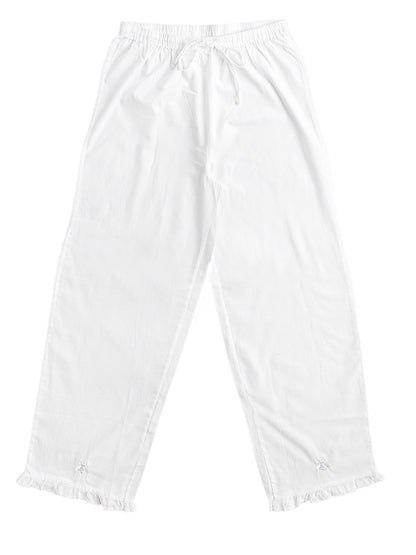 Caroline White Cotton Pajamas, Embroidered