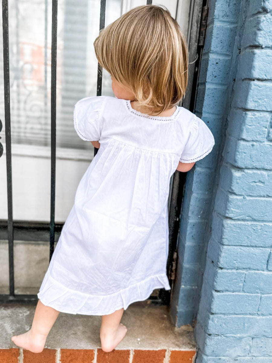 Amelia White Cotton Dress, Smocked