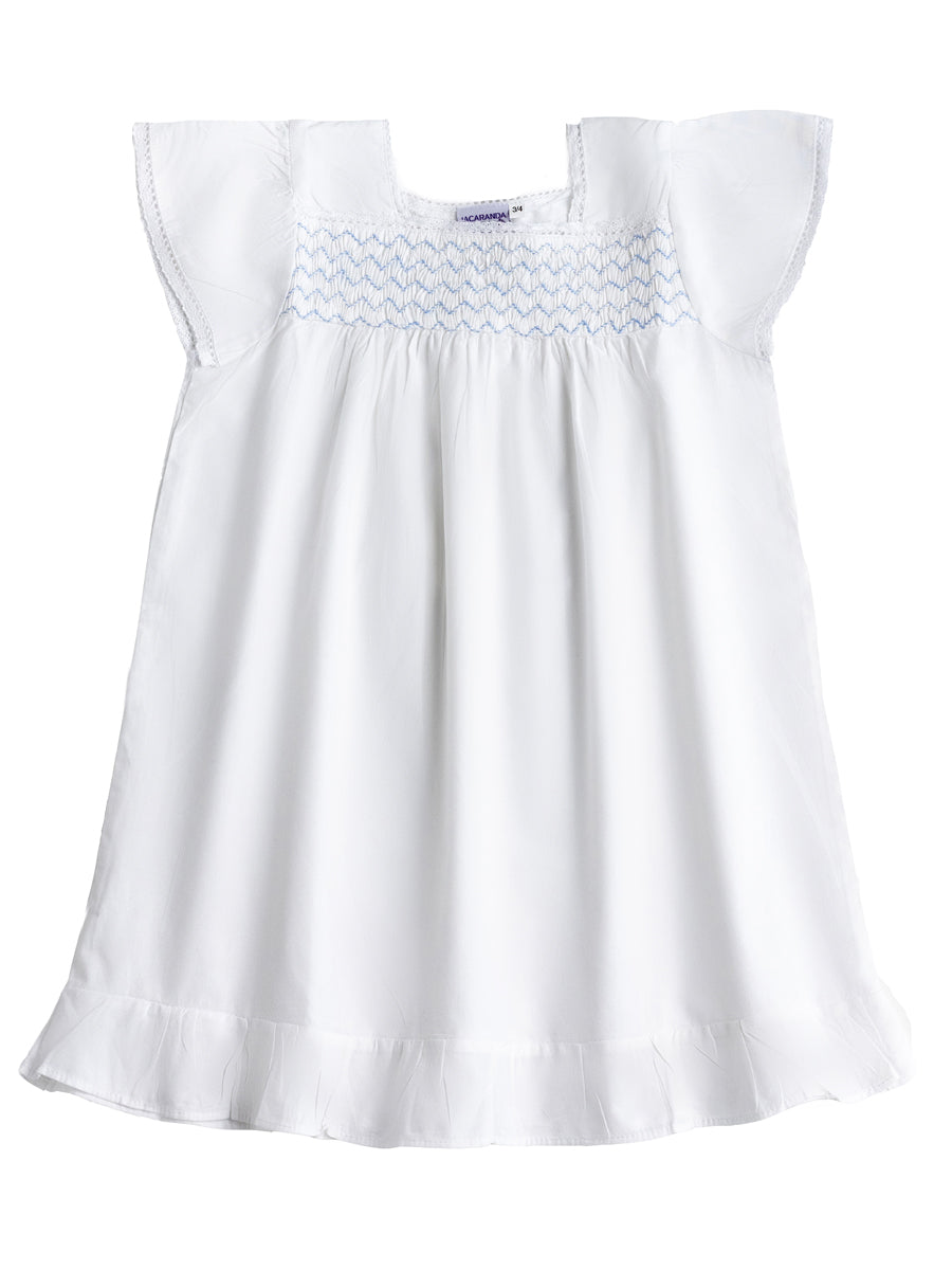 Amelia White Cotton Dress, Smocked