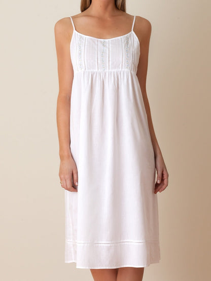 Elaine White Cotton Nightgown, Embroidered