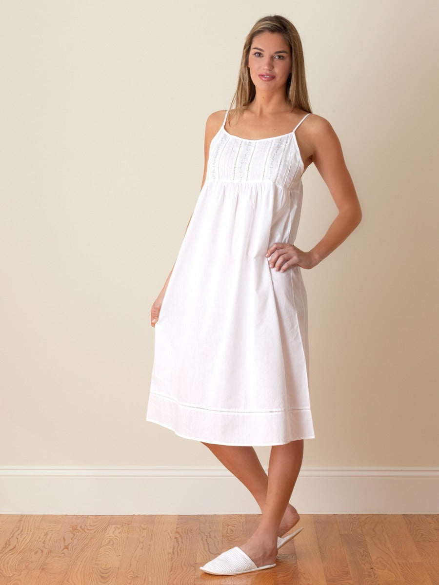 Elaine White Cotton Nightgown, Embroidered