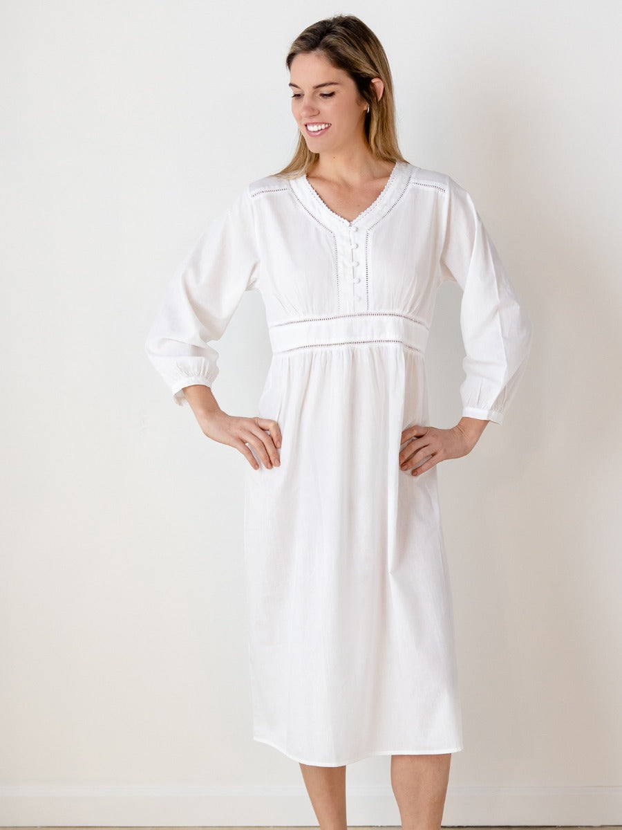 Claire White Cotton Nightgown