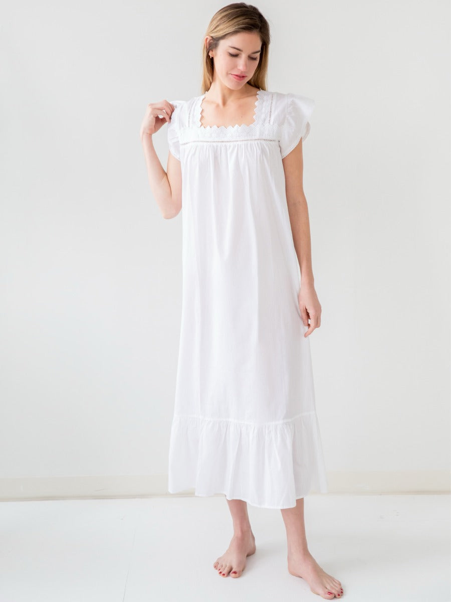 Genevieve White Cotton Nightgown