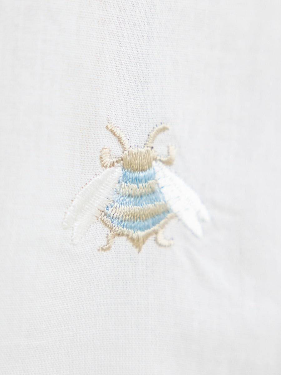 Bee White Cotton Nightgown, Embroidered (Bee - Light Blue)