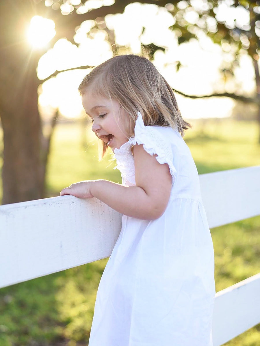 Rose White Cotton Dress, Embroidered