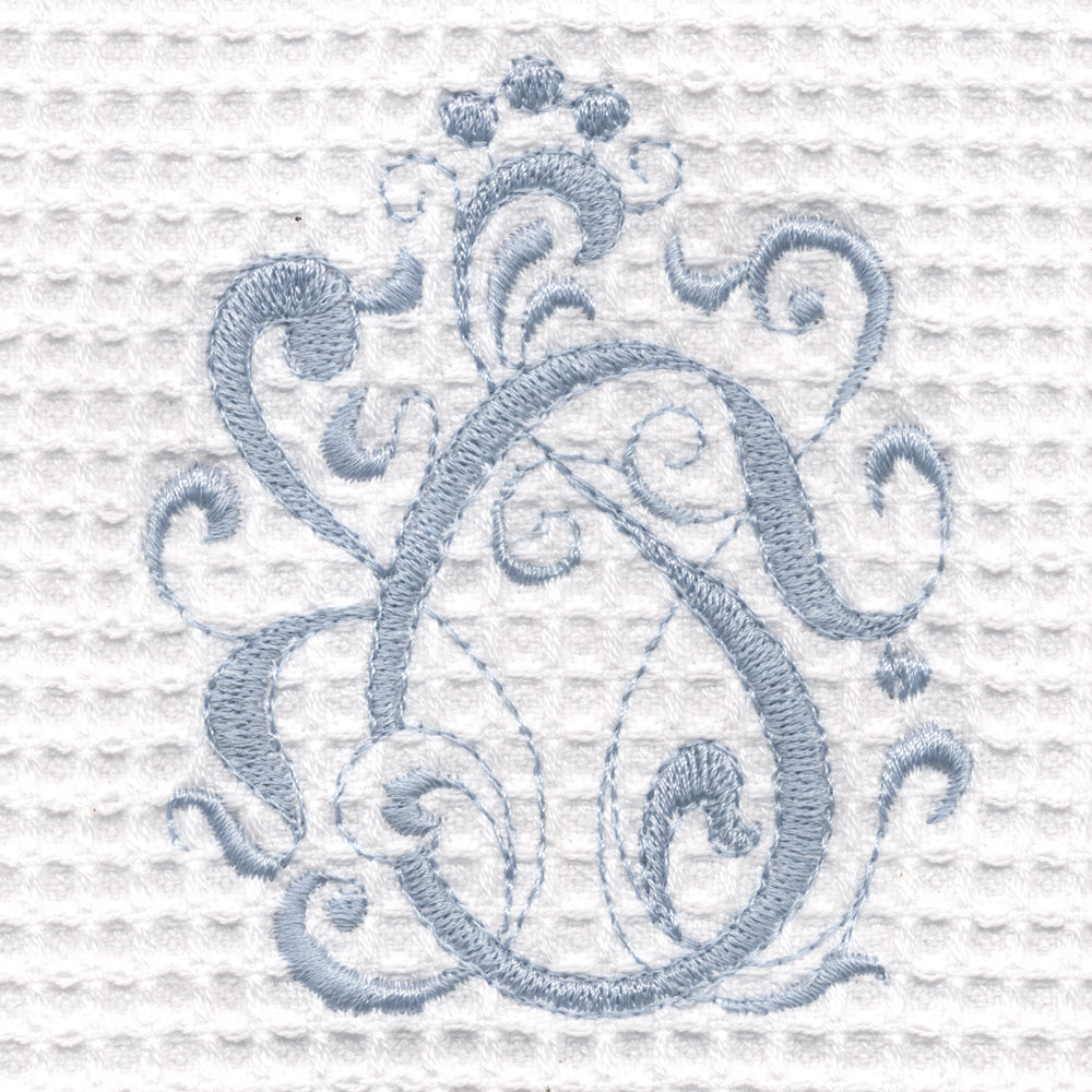Guest Towel, Waffle Weave, English Scroll (Duck Egg Blue)