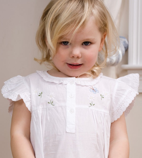 Lucy White Cotton Dress, Embroidered