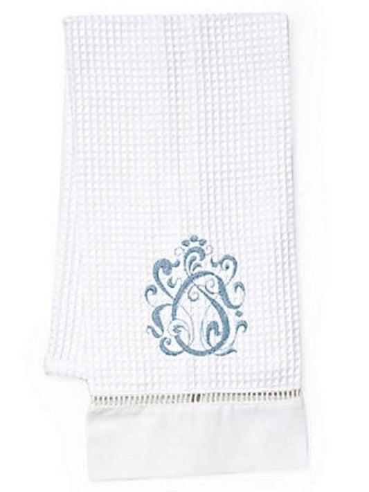 Guest Towel, Waffle Weave, English Scroll (Duck Egg Blue)