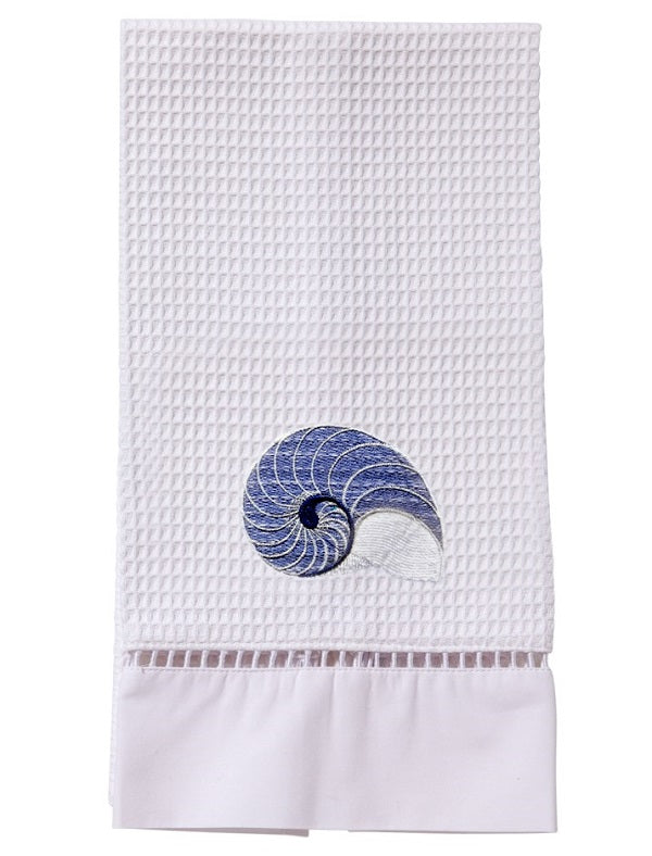 Guest Towel, Waffle Weave, Striped Nautilus (Blue)