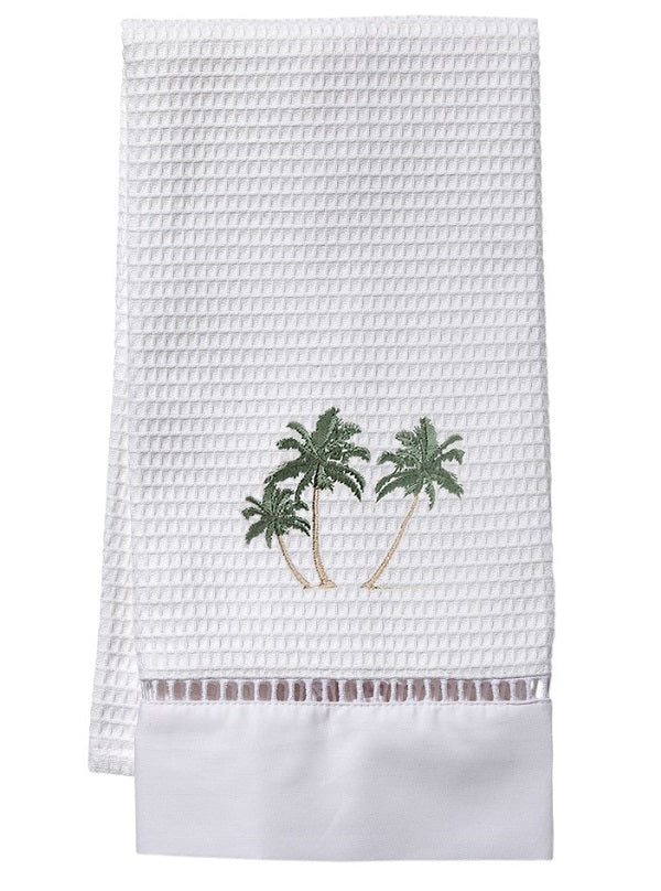 Guest Towel, Waffle Weave, Three Palm Trees (Green)